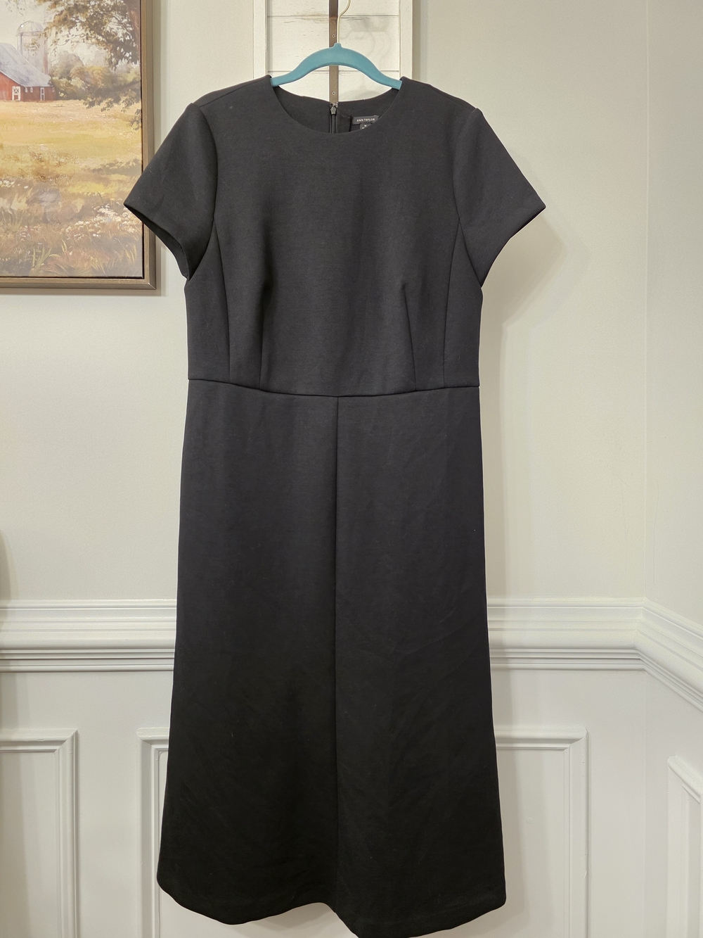 Ann Taylor Black Short-Sleeve Midi Dress Size 14